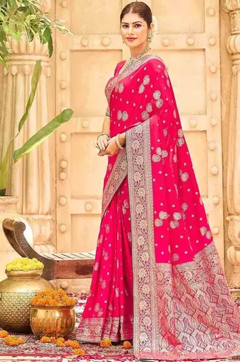 Pink embellished banarasi sarees blouse piece