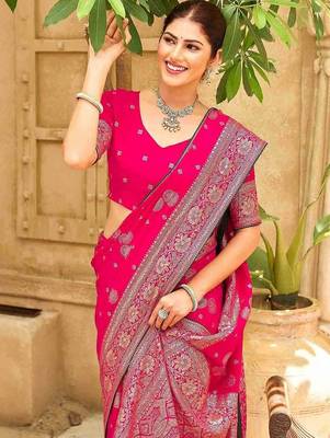 Pink embellished banarasi sarees blouse piece 4