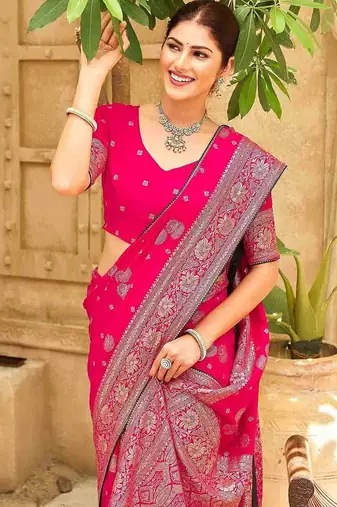 Pink embellished banarasi sarees blouse piece