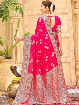 Pink embellished banarasi sarees blouse piece 5