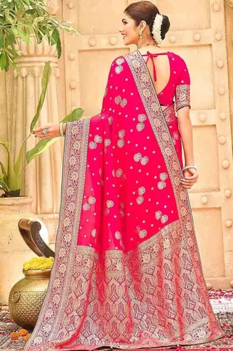 Pink embellished banarasi sarees blouse piece
