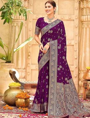 Purple embellished banarasi sarees blouse piece 1
