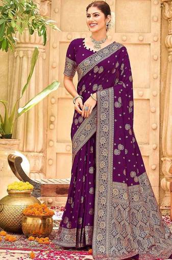Purple embellished banarasi sarees blouse piece