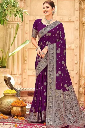 Purple embellished banarasi sarees blouse piece