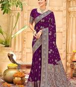 Purple embellished banarasi sarees blouse piece