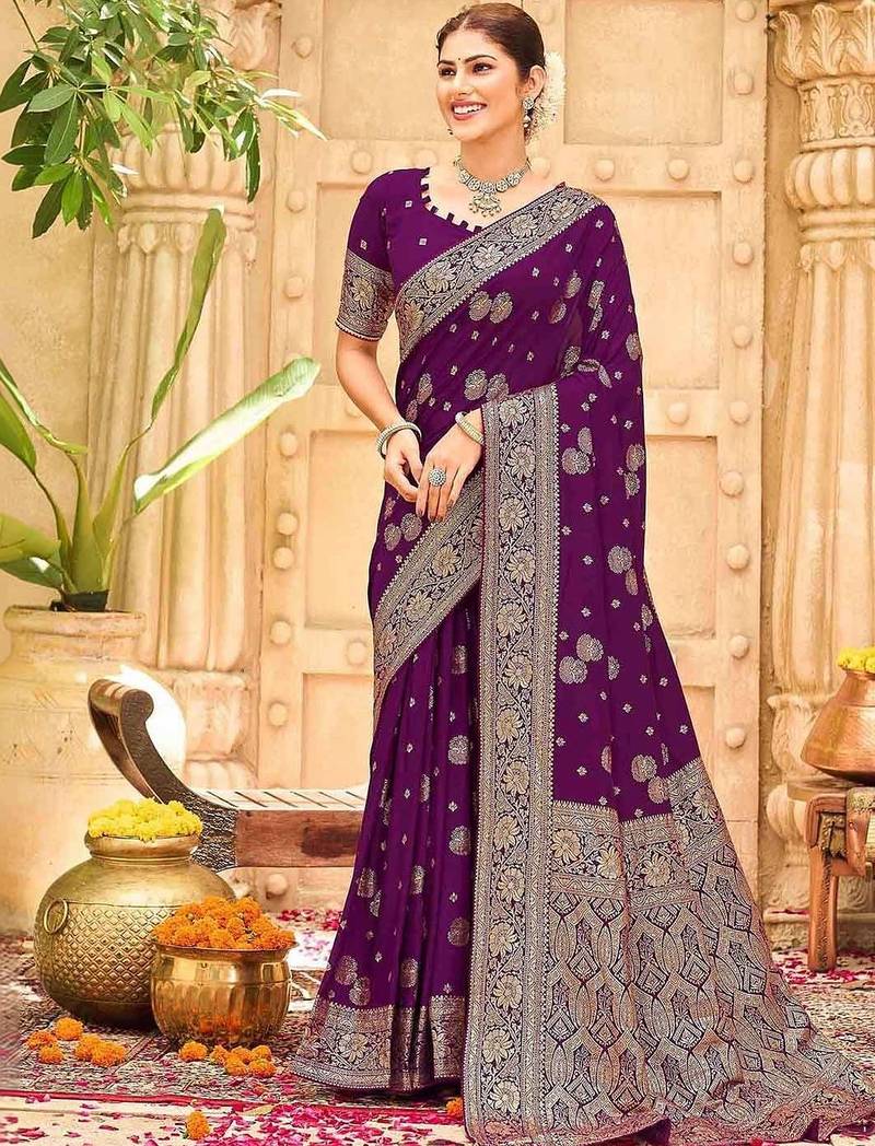 Purple embellished banarasi sarees blouse piece
