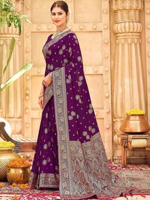 Purple embellished banarasi sarees blouse piece 2