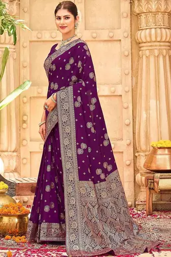 Purple embellished banarasi sarees blouse piece