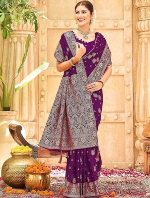 Purple embellished banarasi sarees blouse piece 3
