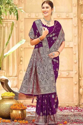 Purple embellished banarasi sarees blouse piece