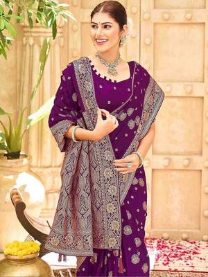 Purple embellished banarasi sarees blouse piece 4