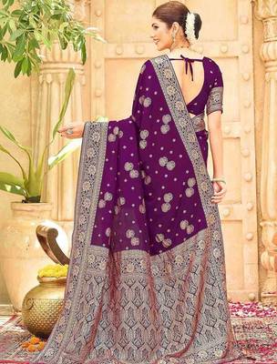 Purple embellished banarasi sarees blouse piece 5