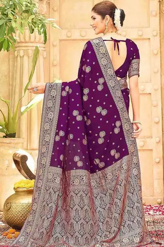 Purple embellished banarasi sarees blouse piece