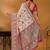 Cream floral printed banarasi saree with unstitched blouse piece