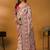 Cream floral printed banarasi saree with unstitched blouse piece