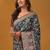 Teal floral printed banarasi saree with unstitched blouse piece