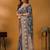 Teal floral printed banarasi saree with unstitched blouse piece