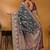 Teal floral printed banarasi saree with unstitched blouse piece