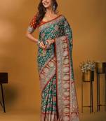 Green floral silk blend designer banarasi saree