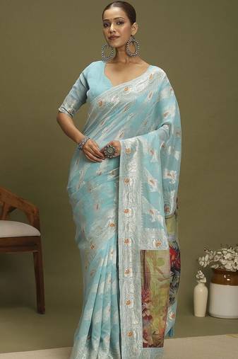 Blue ethnic motifs banarasi fastive saree