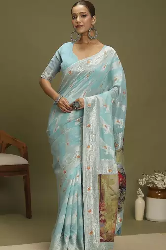 Blue ethnic motifs banarasi fastive saree