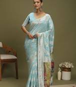 Blue ethnic motifs banarasi fastive saree