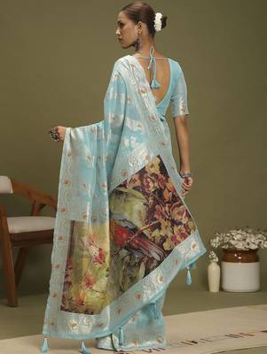 Blue ethnic motifs banarasi fastive saree 2
