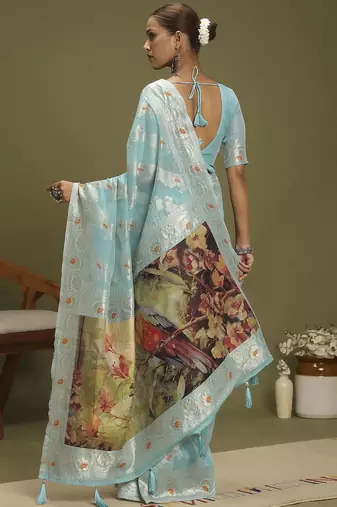 Blue ethnic motifs banarasi fastive saree