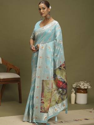 Blue ethnic motifs banarasi fastive saree 3