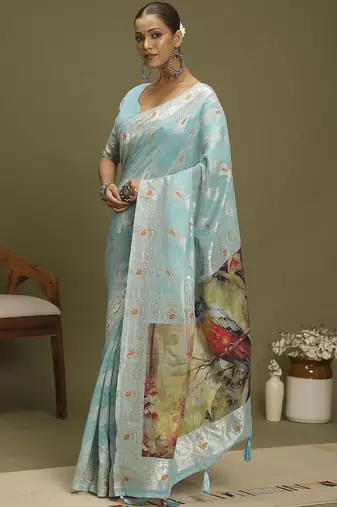 Blue ethnic motifs banarasi fastive saree