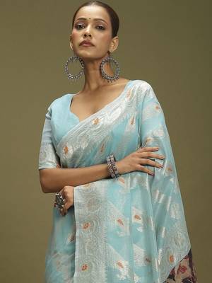 Blue ethnic motifs banarasi fastive saree 4