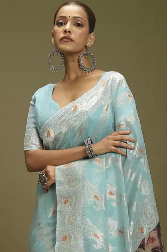 Blue ethnic motifs banarasi fastive saree