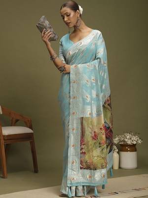 Blue ethnic motifs banarasi fastive saree 5