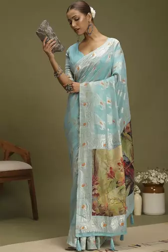 Blue ethnic motifs banarasi fastive saree
