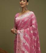 Pink ethnic motifs banarasi fastive saree