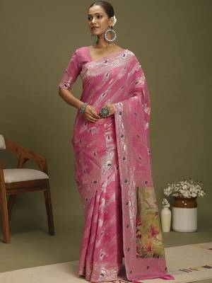Pink ethnic motifs banarasi fastive saree 2