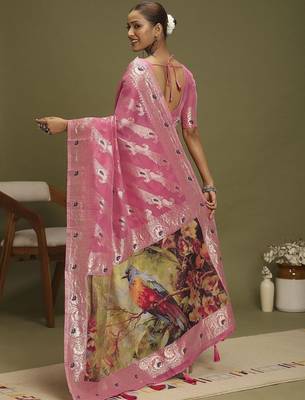 Pink ethnic motifs banarasi fastive saree 3