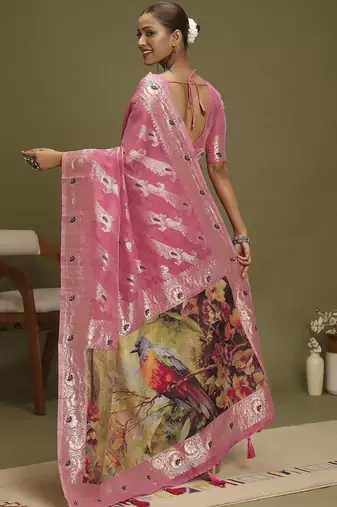 Pink ethnic motifs banarasi fastive saree