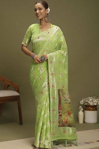 Green ethnic motifs banarasi fastive saree