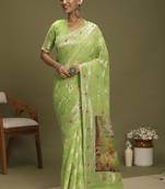 Green ethnic motifs banarasi fastive saree