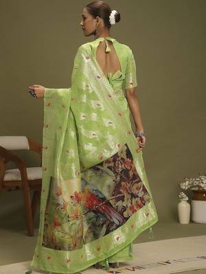 Green ethnic motifs banarasi fastive saree 2