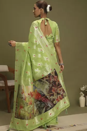 Green ethnic motifs banarasi fastive saree
