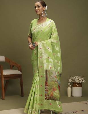 Green ethnic motifs banarasi fastive saree 3