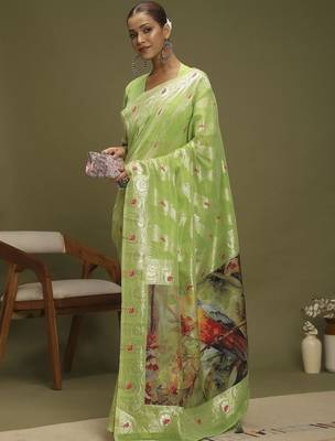 Green ethnic motifs banarasi fastive saree 5