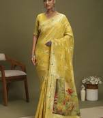 Yellow ethnic motifs banarasi fastive saree