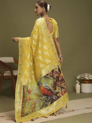 Yellow ethnic motifs banarasi fastive saree 2