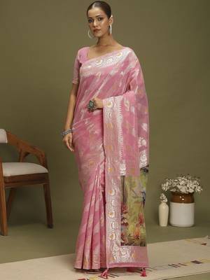 Pink ethnic motifs banarasi fastive saree 2