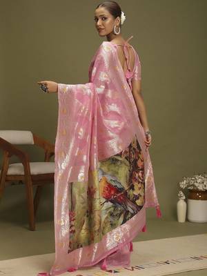 Pink ethnic motifs banarasi fastive saree 3