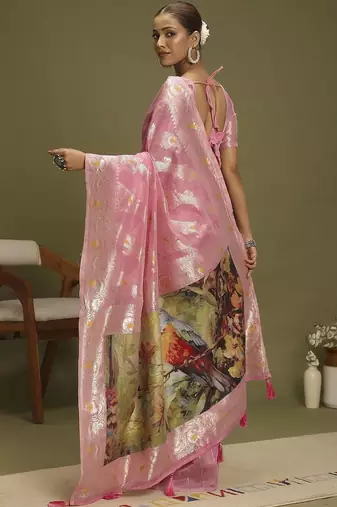 Pink ethnic motifs banarasi fastive saree
