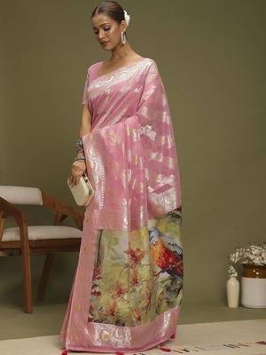 Pink ethnic motifs banarasi fastive saree 4